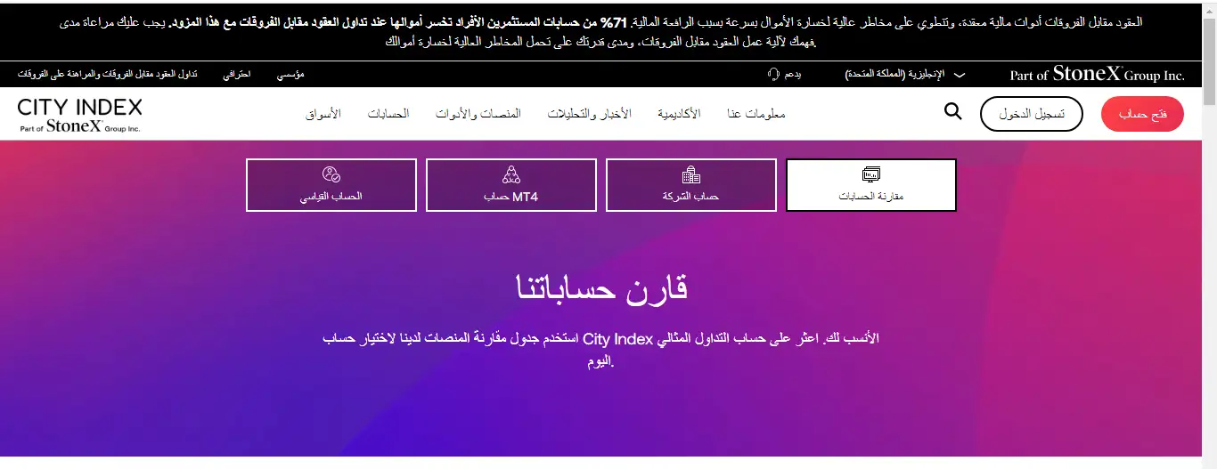 أنواع حسابات شركة سيتي إندكس City Index