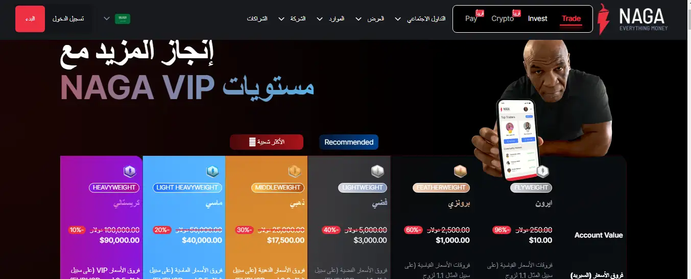 أنواع حسابات شركة NAGA