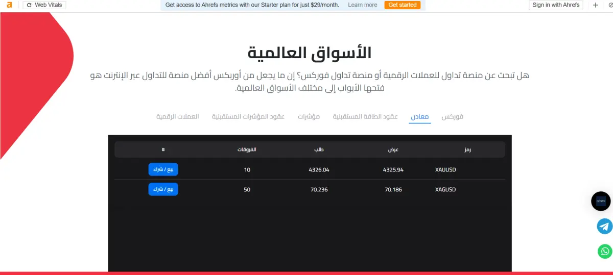 منتجات التداول أوربكس