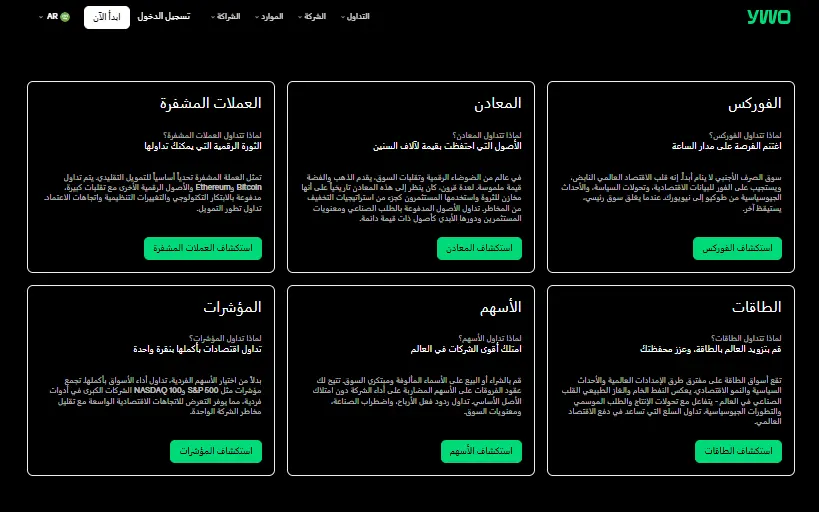 الأصول المالية المتوفرة لدى شركة YWO