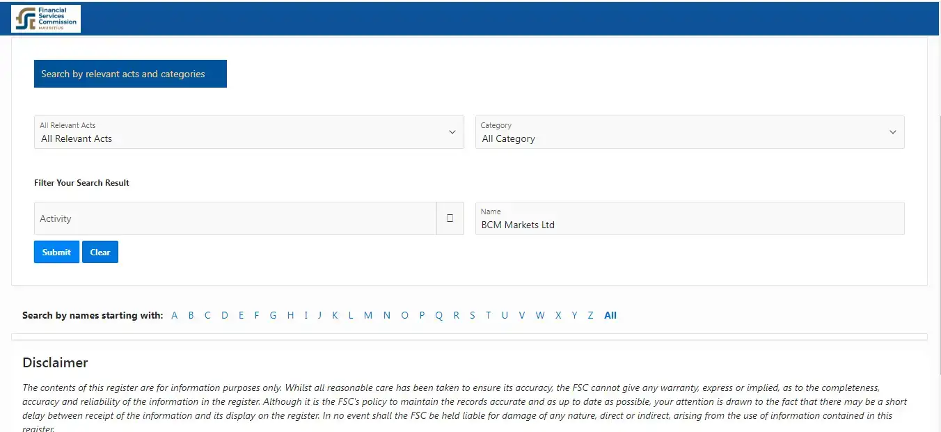 التراخيص التنظيمية لشركة بي سي إم ماركتس BCM Markets