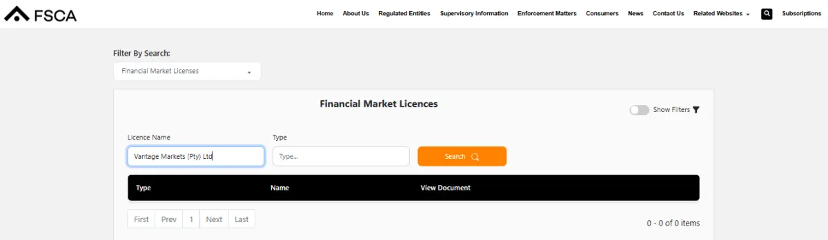 التراخيص التنظيمية لشركة Vantage