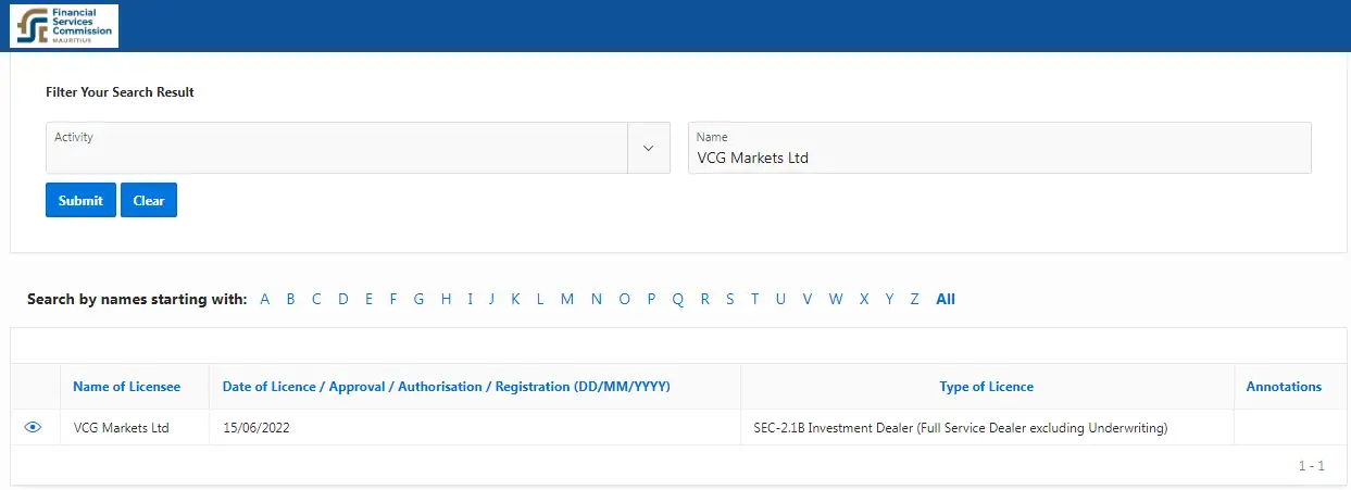 هل شركة VCG Markets مرخصة؟