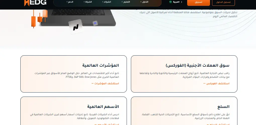 منتجات التداول المتوفرة لدى شركة HEDG