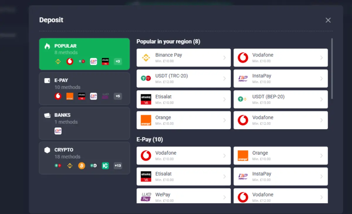 الإيداع والسحب في منصة Quotex