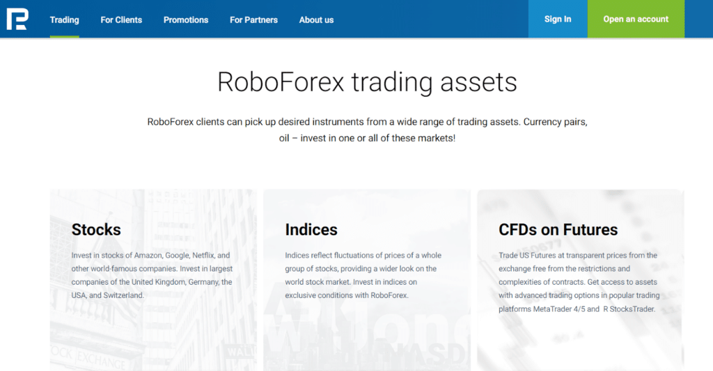 المنتجات المالية في RoboForex